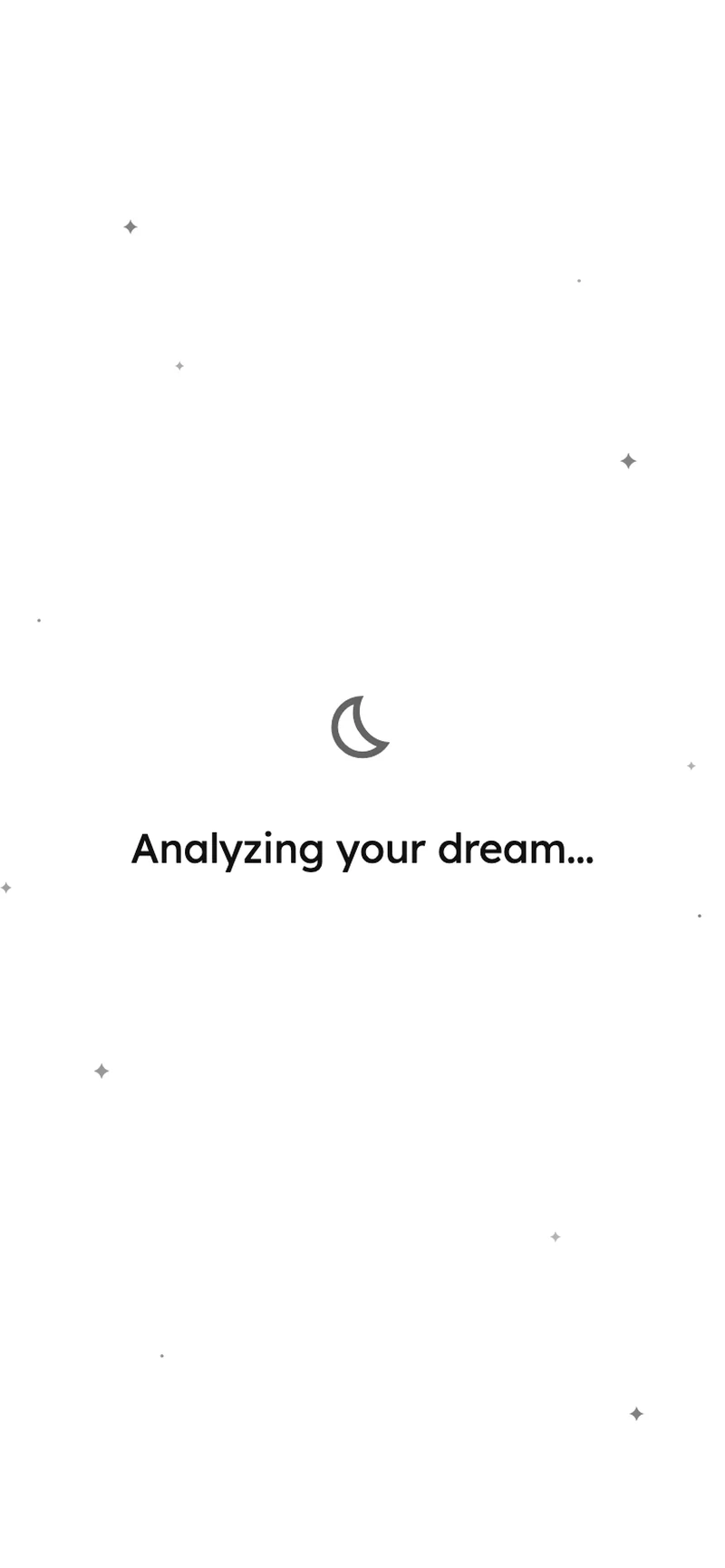 AudioDiary’s dream analysis loading screen with a crescent moon and stars
